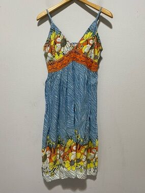 Vtg Funky People Women’s Med Crochet/Floral  Sundress Boho Hippie Summer